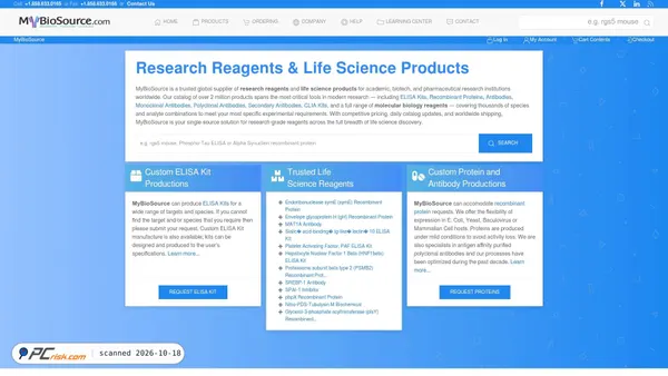 Captura de ecrã de mybiosource.com