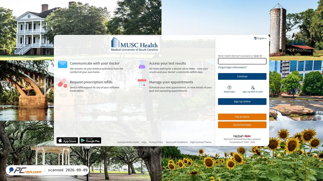 Screenshot of mychart.musc.edu