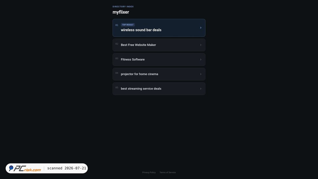 Screenshot of myflixir.com
