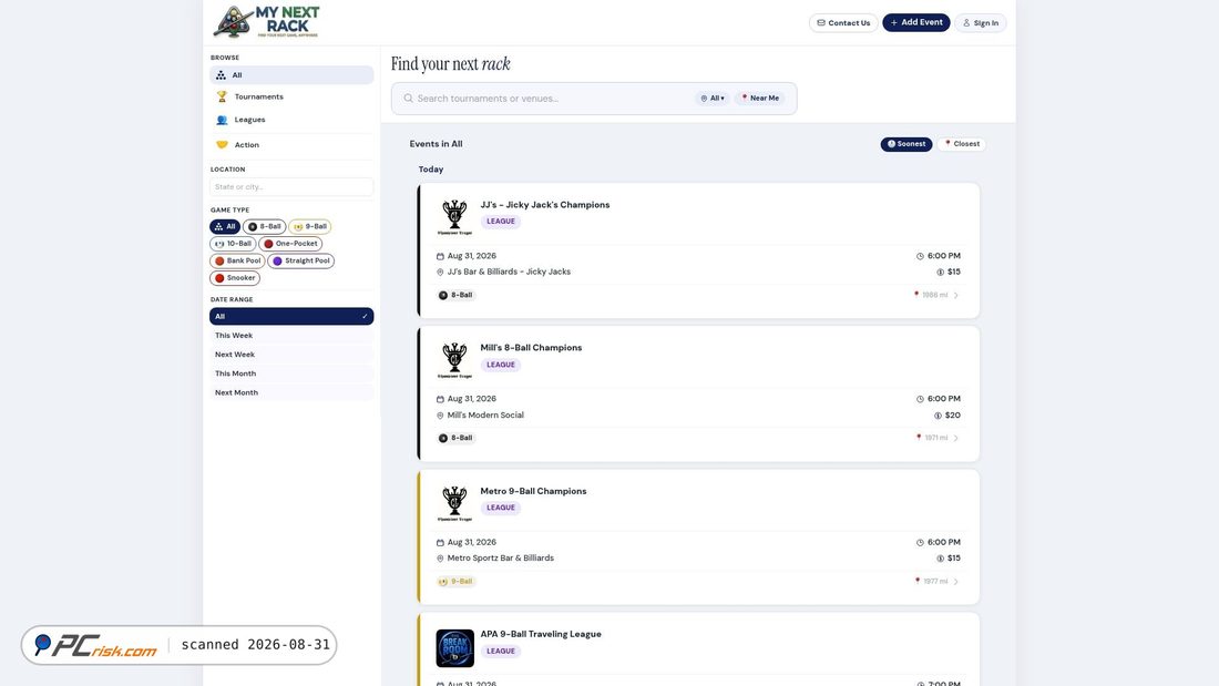 Captura de pantalla de mynextrack.com