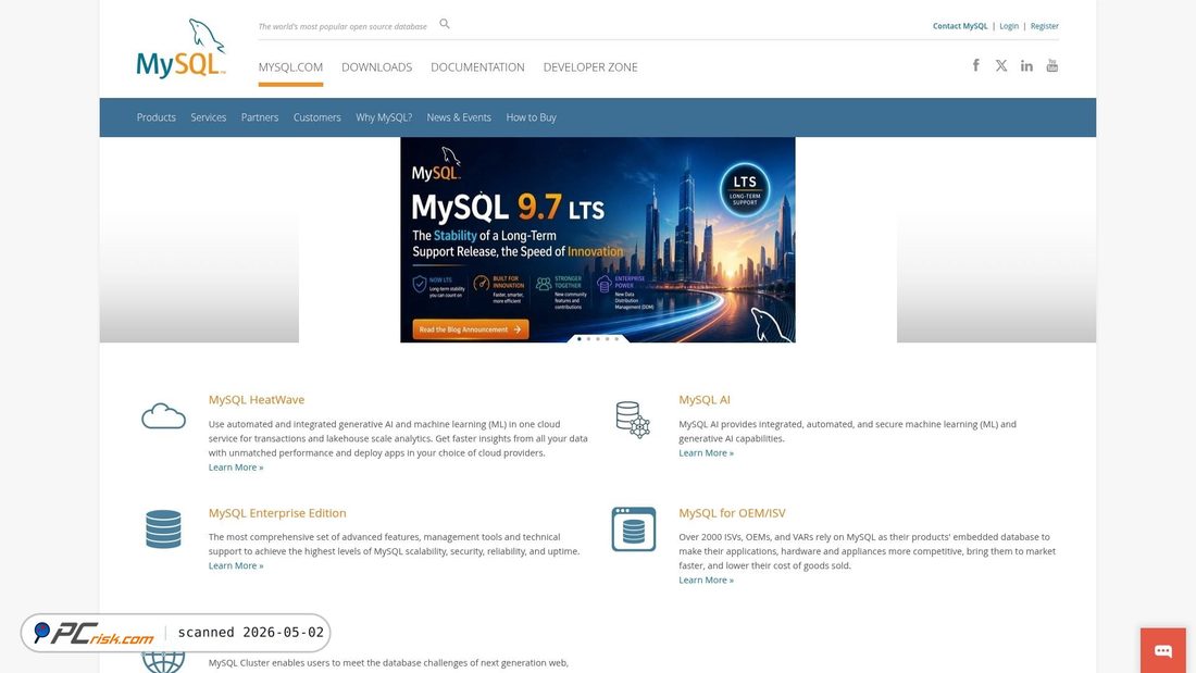 Screenshot von mysql.com