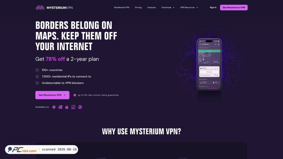 Screenshot of mysteriumvpn.com