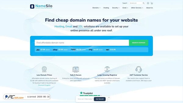 namesilo.com screenshot