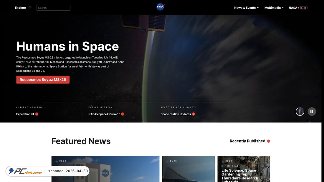 Screenshot di nasa.gov