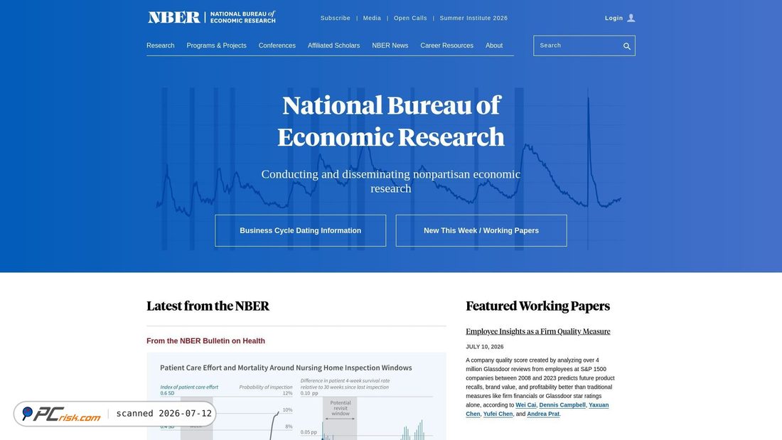 Screenshot of nber.org