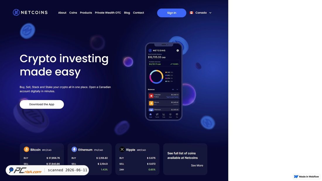 Screenshot of netcoins-login-sso-ca-x.webflow.io