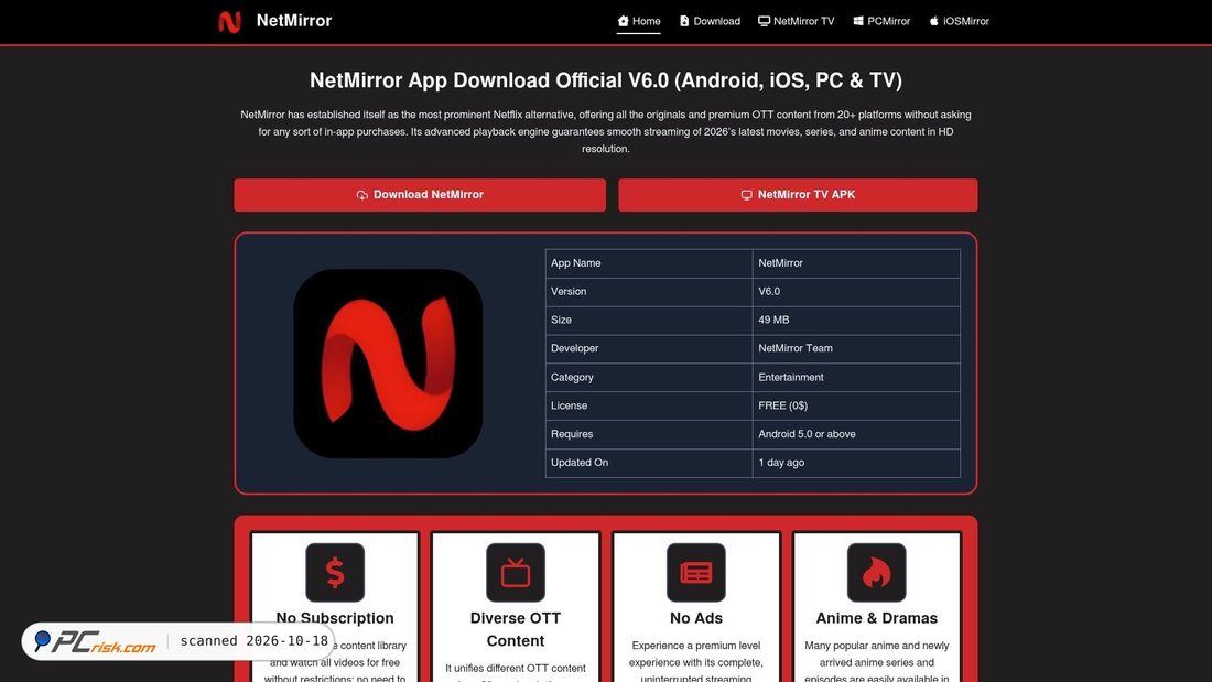 Screenshot van netmirror.co.in