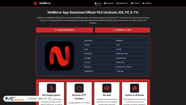 Captura de ecrã de netmirror.co.in