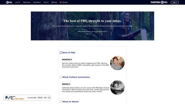 Screenshot di newsletters.pbs.org