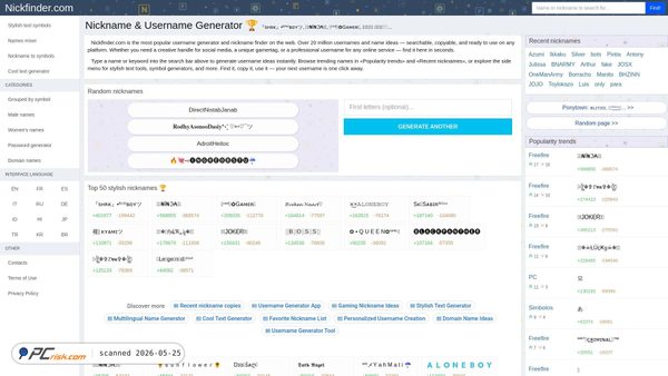 nickfinder.com screenshot