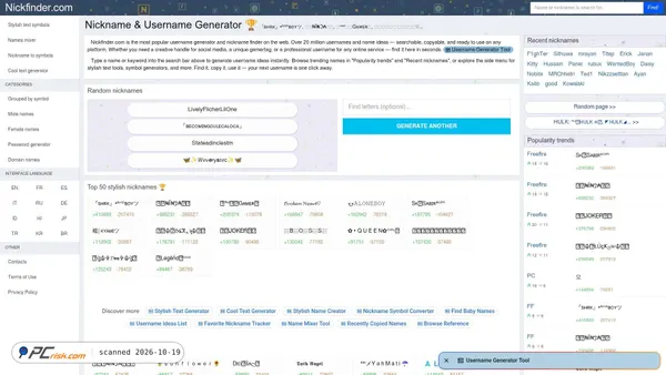 nickfinder.com Screenshot