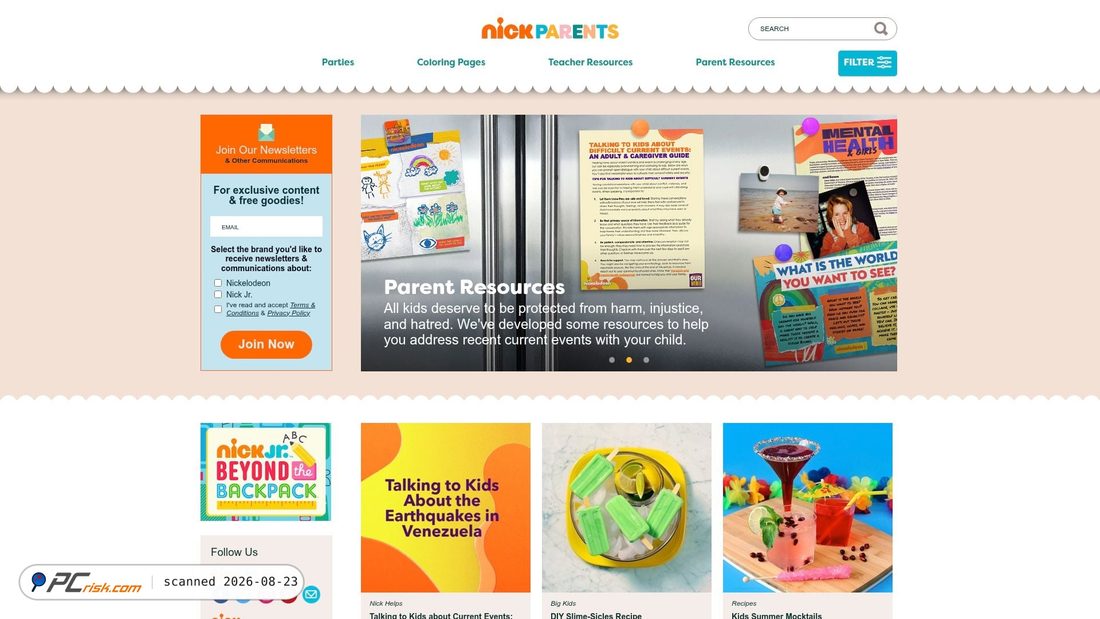 Screenshot von nickparents.com