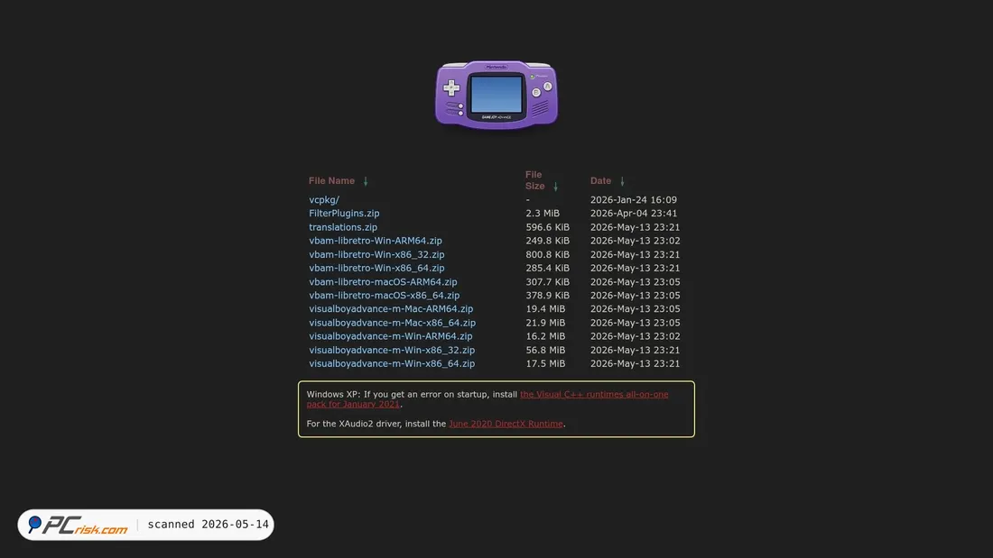 Screenshot of nightly.visualboyadvance-m.org
