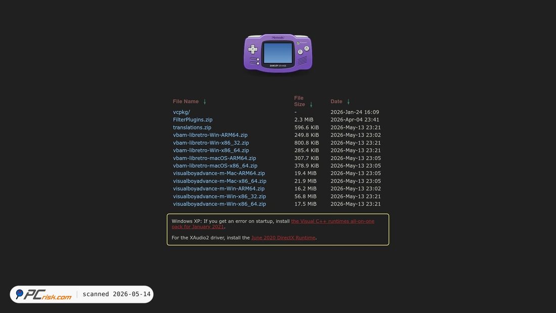 Screenshot von nightly.visualboyadvance-m.org