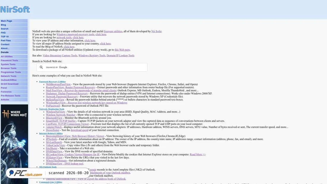 Screenshot of nirsoft.net
