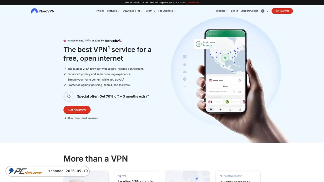 Screenshot of nordvpn.com