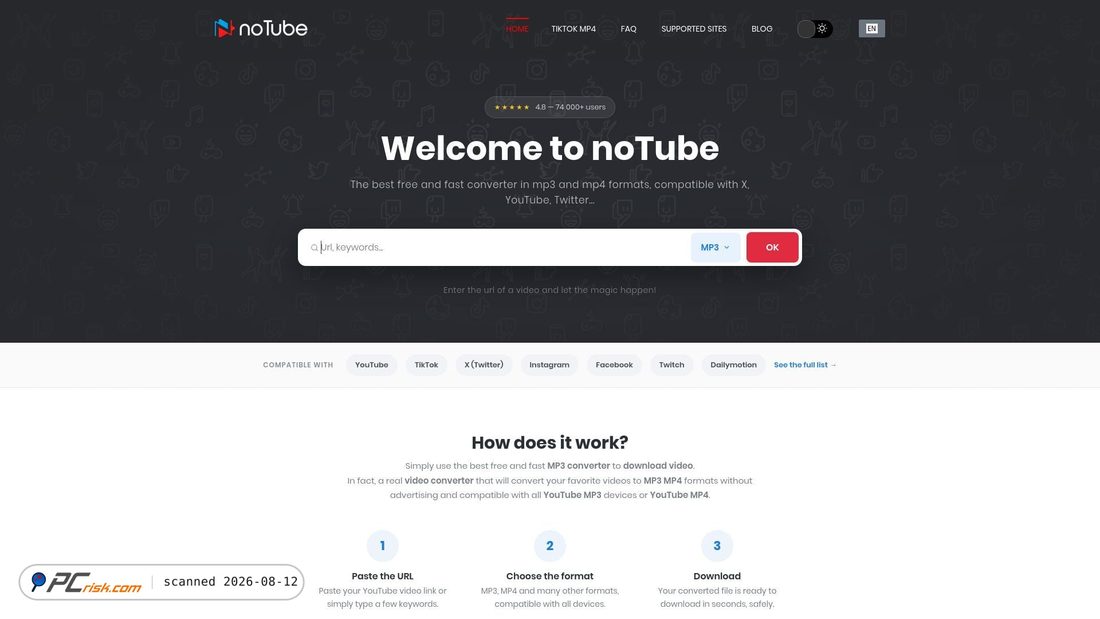 Captura de pantalla de notube.net