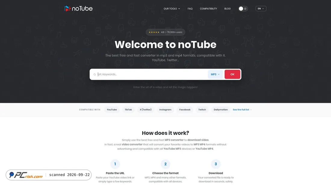 Screenshot van notube.net
