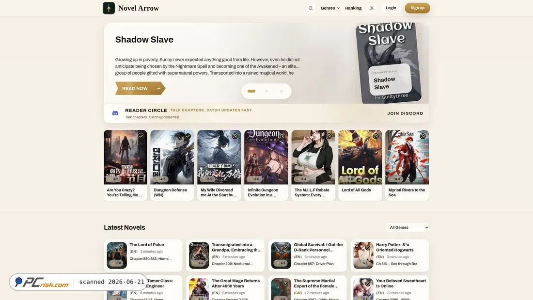 Screenshot of novelarrow.com