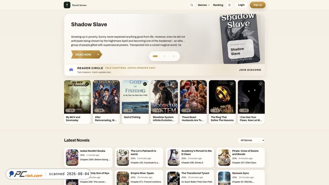 Captura de pantalla de novelarrow.com