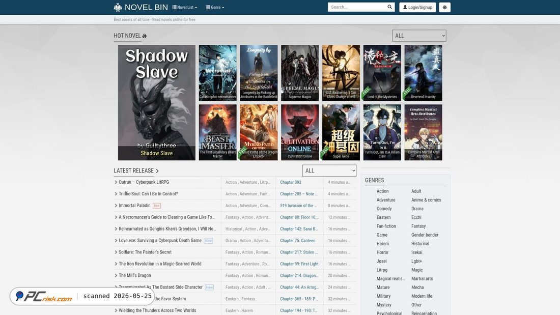 Screenshot of novelbin.com