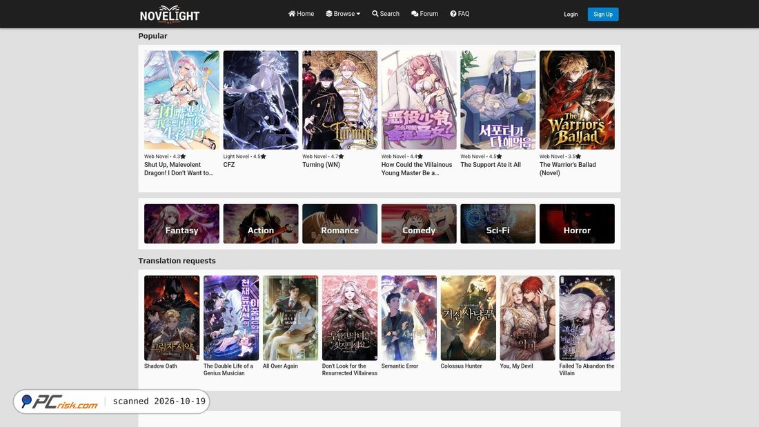 Captura de pantalla de novelight.net