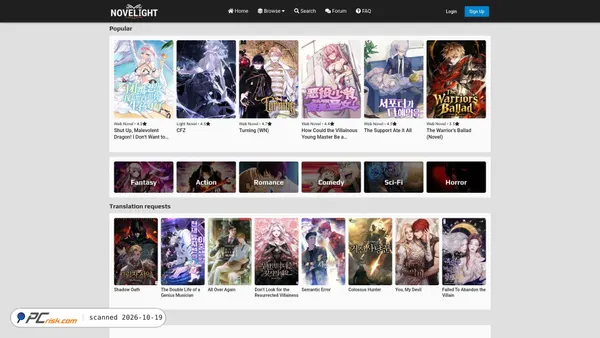 Captura de ecrã de novelight.net
