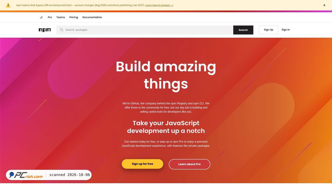 Screenshot van npmjs.org