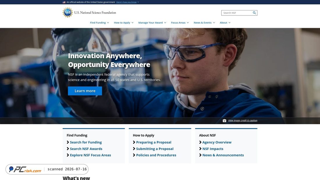 Screenshot of nsf.gov