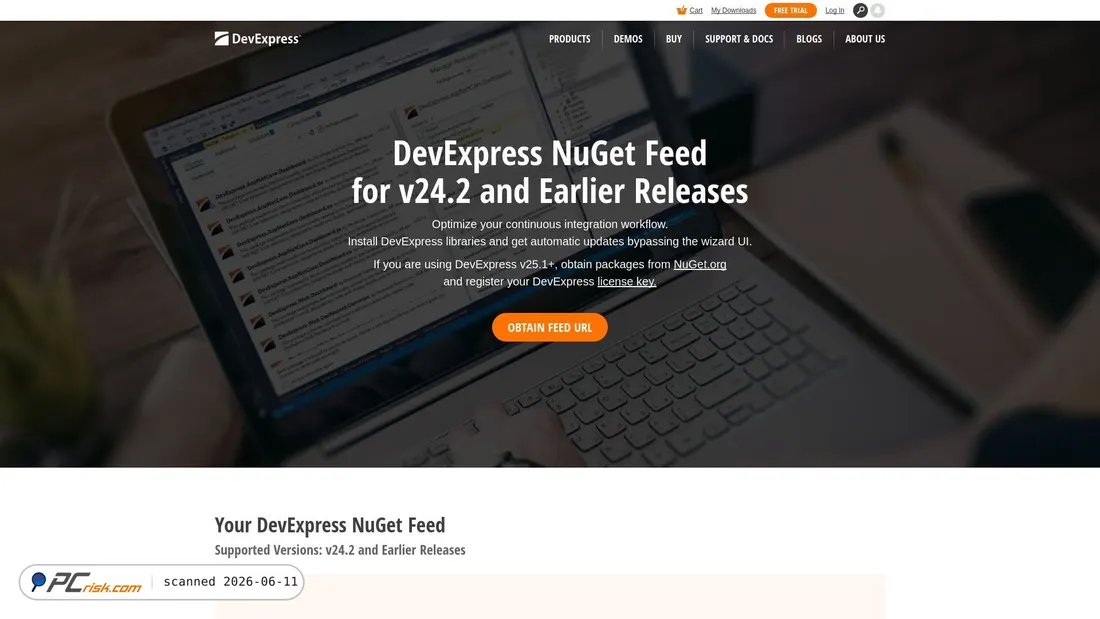 Screenshot di nuget.devexpress.com
