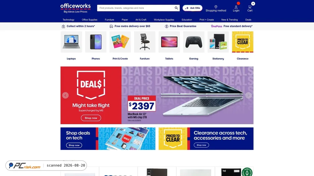 Screenshot of officeworks.com.au