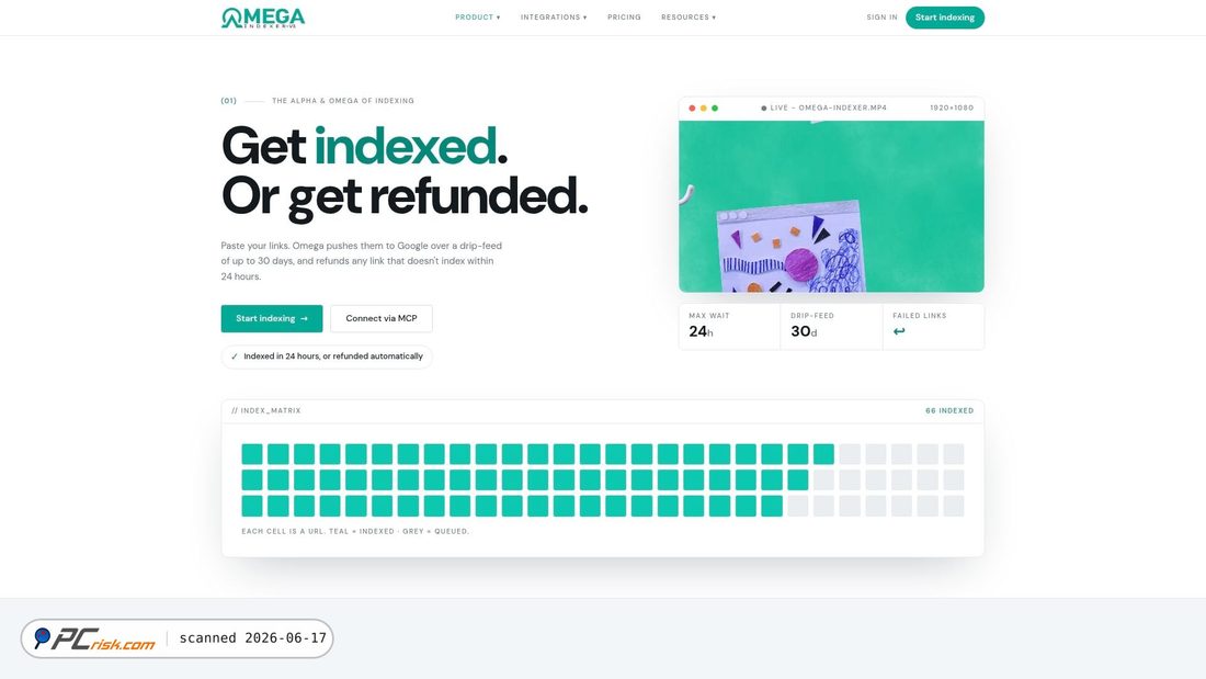 Screenshot di omegaindexer.com