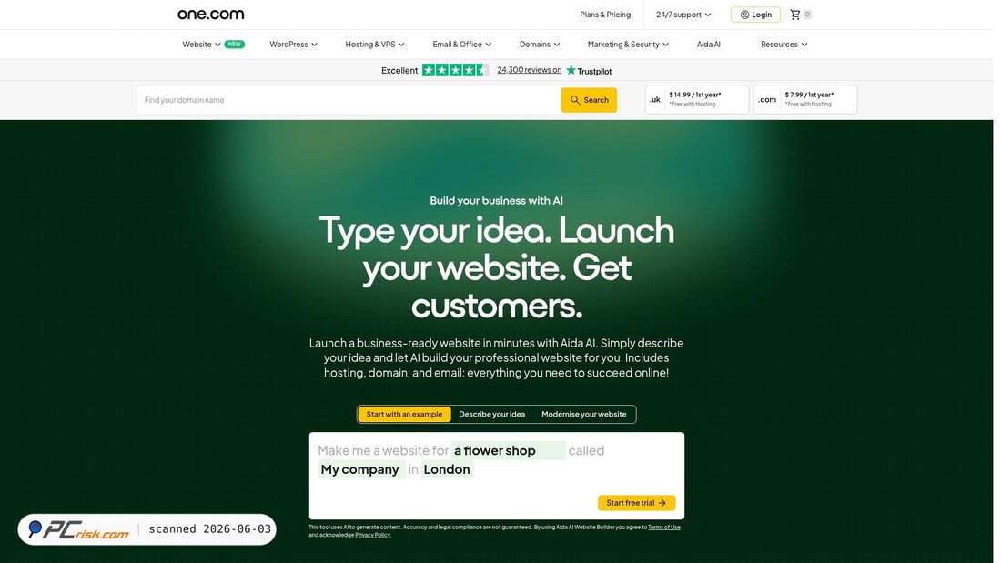 Screenshot of one.com