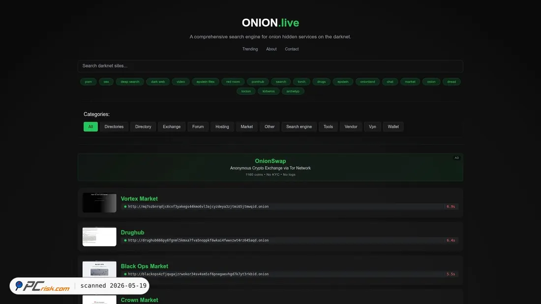 Screenshot of onion.live