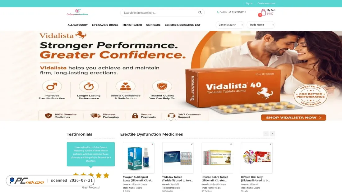 Screenshot von onlinegenericmedicine.com