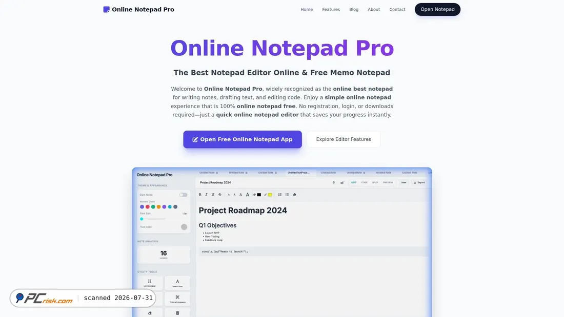 Screenshot of onlinenotepadpro.org