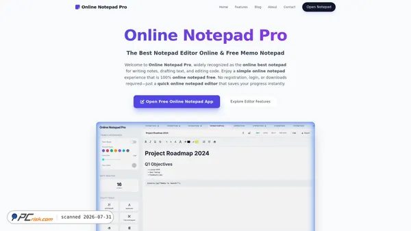 onlinenotepadpro.org screenshot