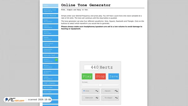 onlinetonegenerator.com screenshot