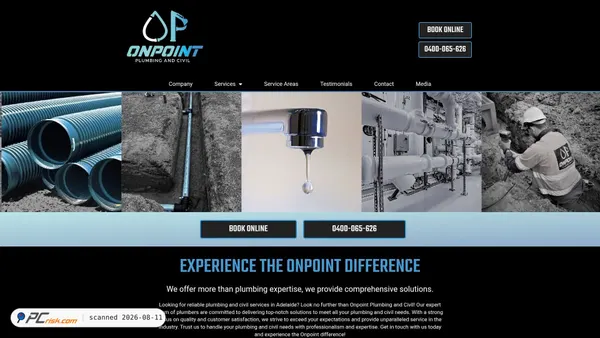 onpointplumbingandcivil.com.au screenshot