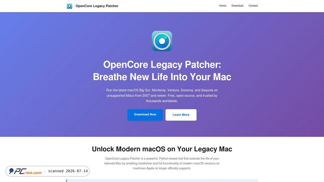 Screenshot of opencorelegacypatchers.com