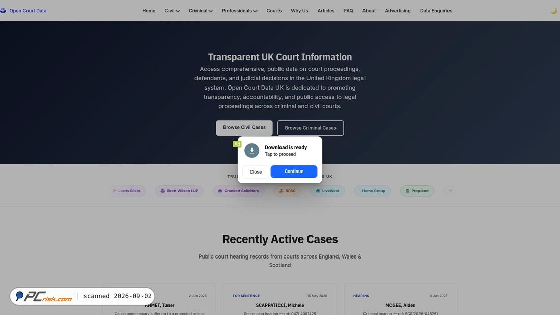 Screenshot van opencourtdata.uk