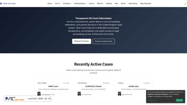 Captura de ecrã de opencourtdata.uk