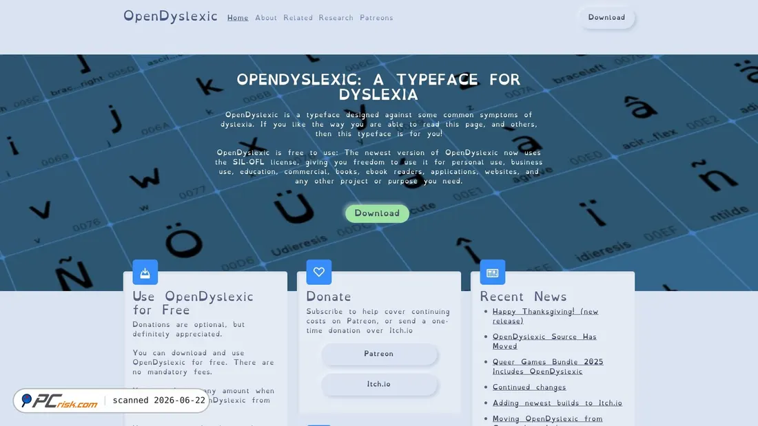 Screenshot of opendyslexic.org