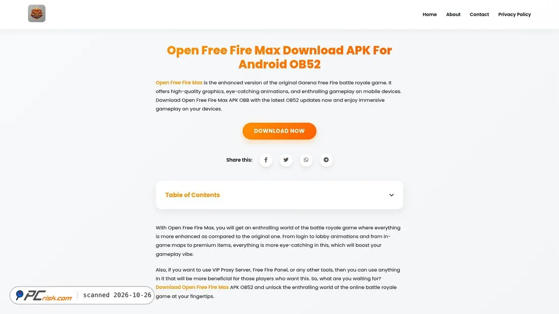 Screenshot von openfreefiremax.com