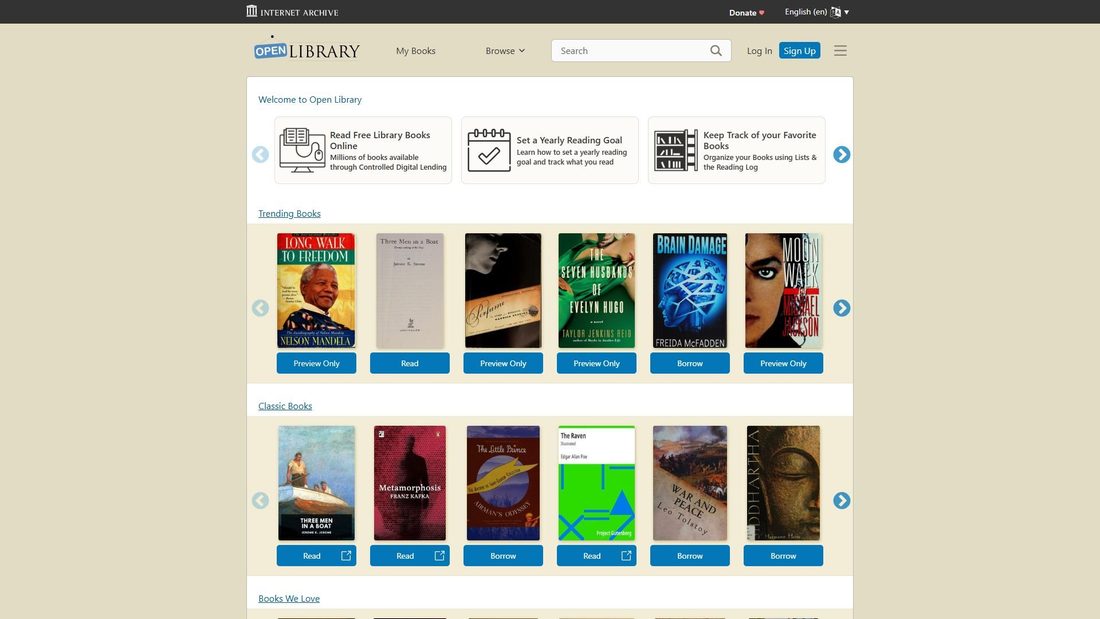 Screenshot von openlibrary.org