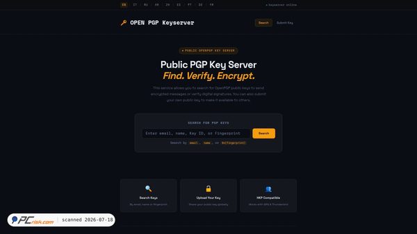 openpgpkeyserver.com screenshot