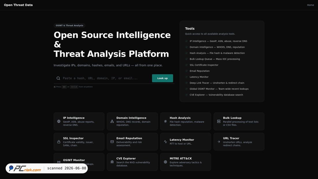 Screenshot of openthreatdata.com