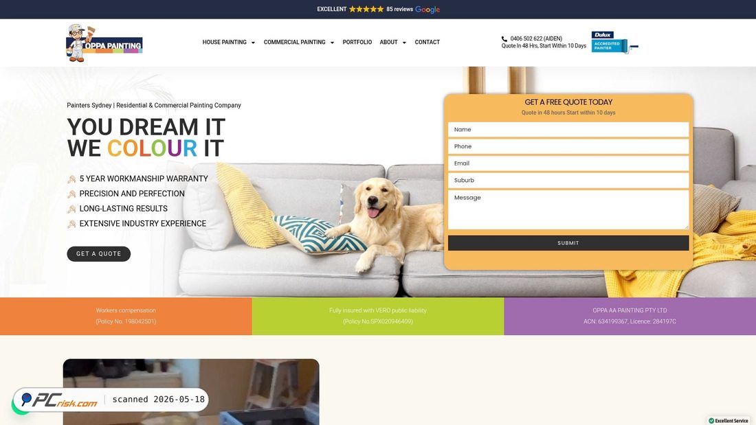 Screenshot of oppapainting.com.au