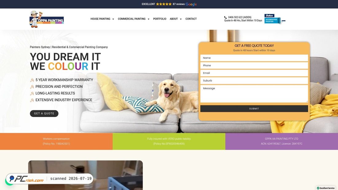 Screenshot von oppapainting.com.au