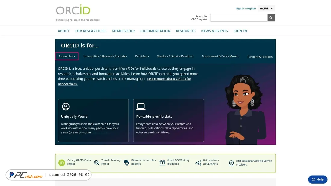 Screenshot von orcid.org
